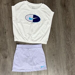Nike White and Blue Graphic Top and Skort Set